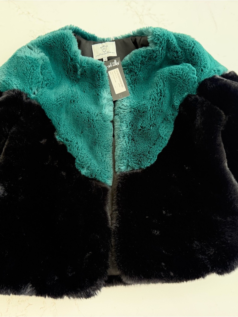 Nasty Gal green and Black Plush Teddy Coat
